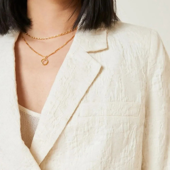 CURRENT AIR by ANTHROPOLOGIE Cropped Jacquard Blazer in Light Sand - Picture 4 of 10